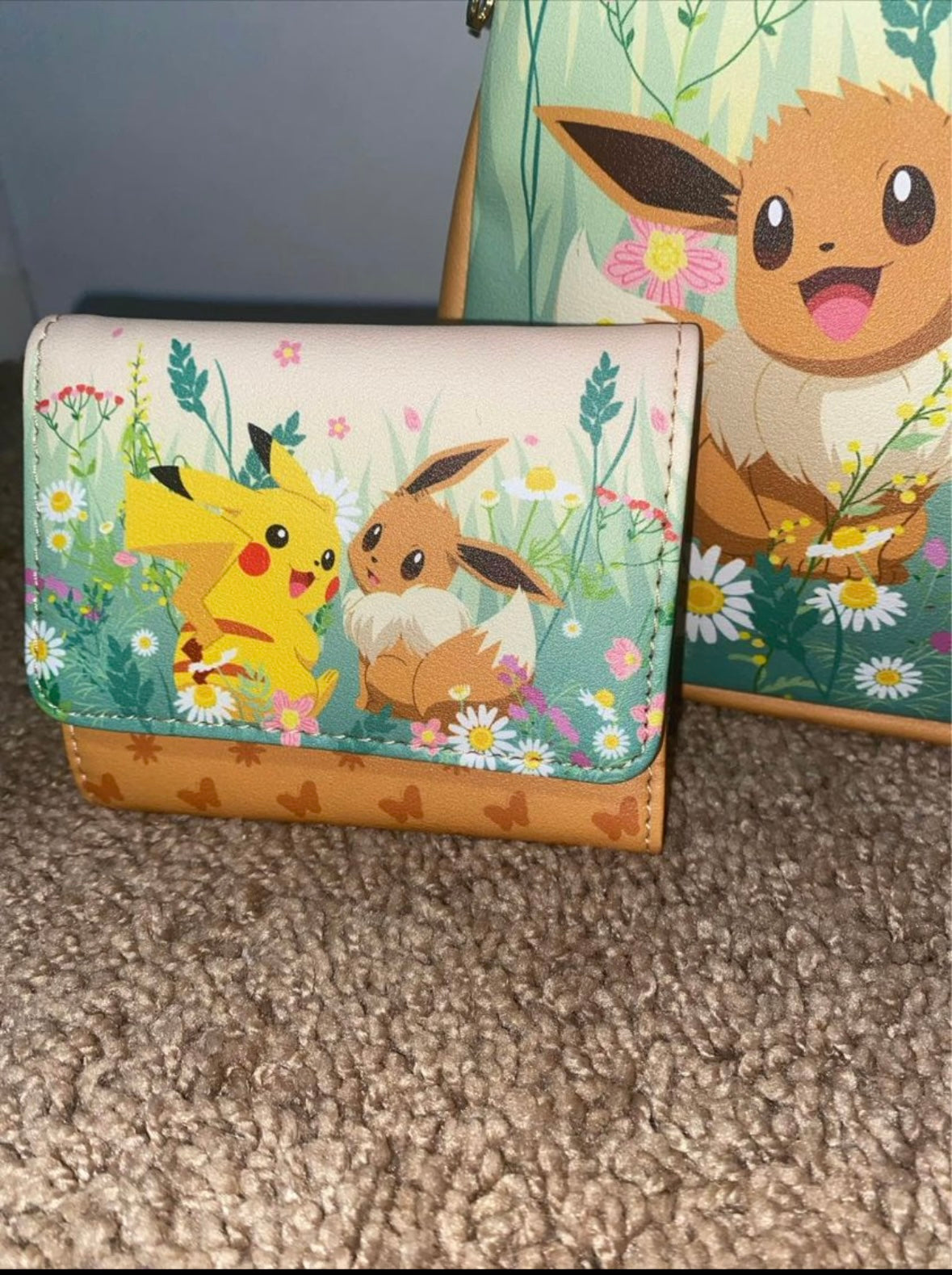 Eevee & Pikachu Flowers Mini Backpack, Wallet, & Keychain