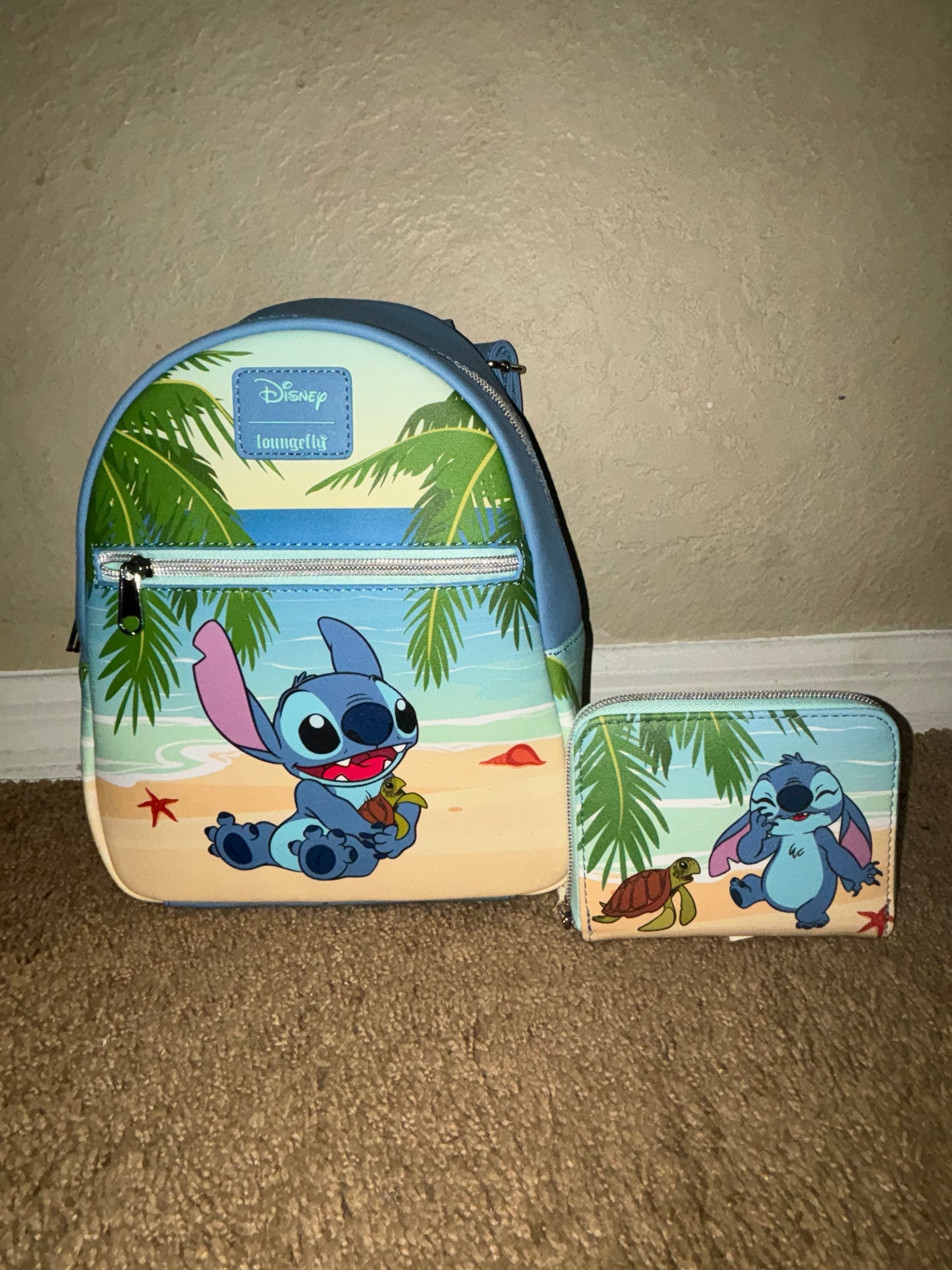 Stitch Turtle Loungefly Mini Backpack and Wallet