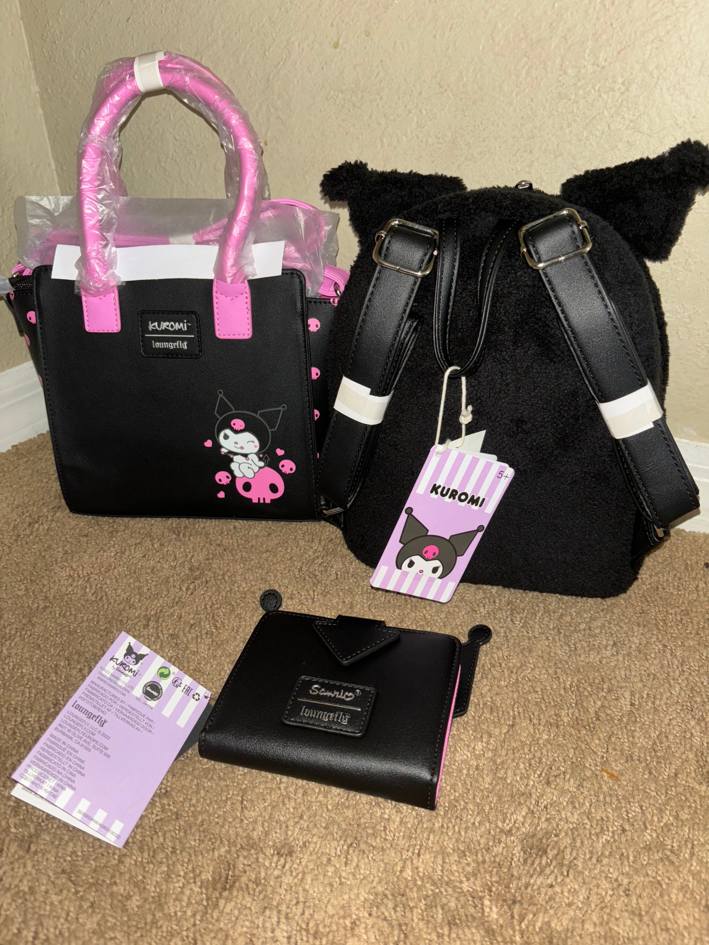 Kuromi Mini Backpack, Kuromi Satchel, and Kuromi Wallet