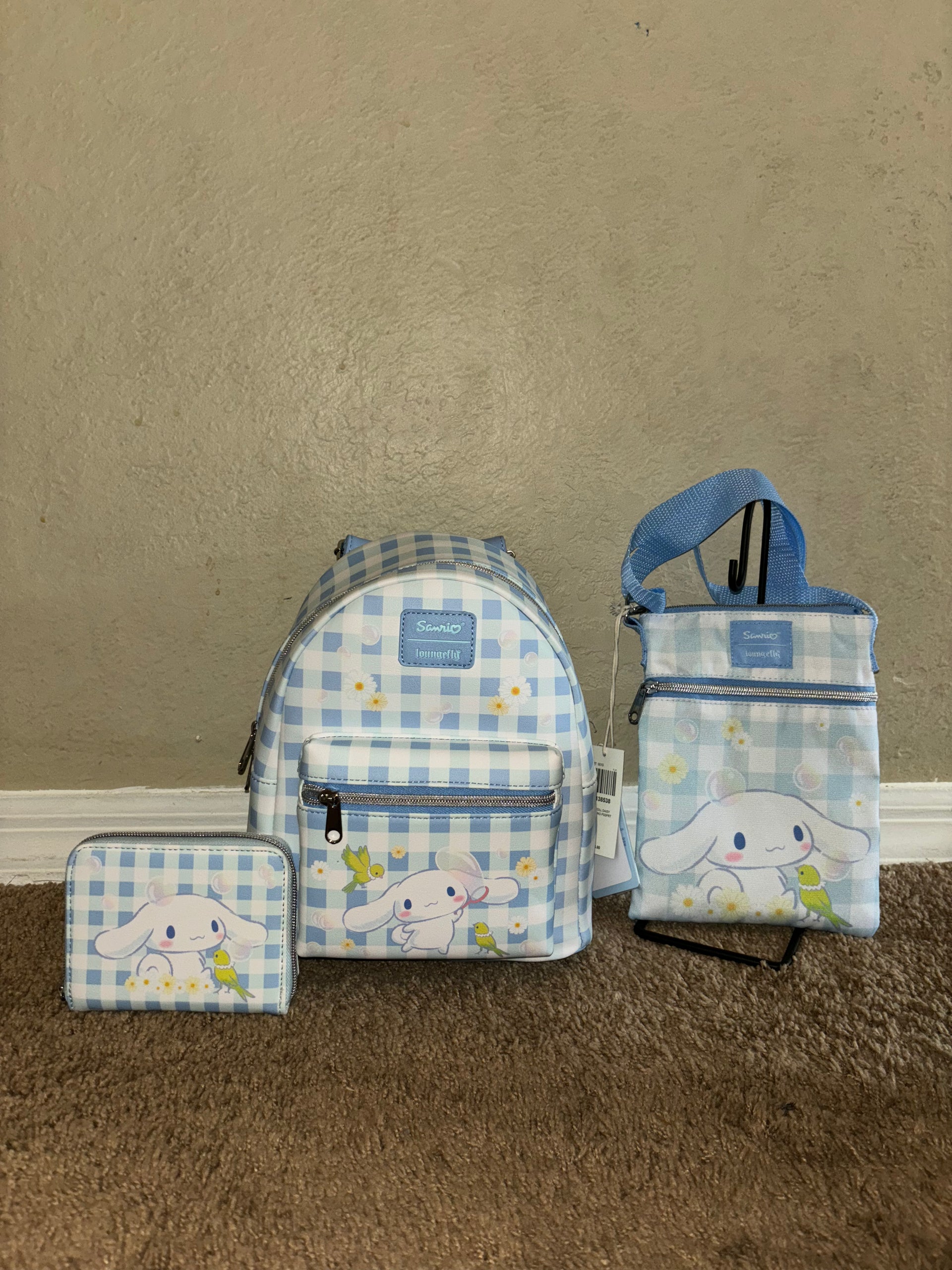 Loungefly Sanrio Cinnamoroll Daisy Gingham Slouch Mini Backpack. Cinnamoroll Daisy Gingham Mini Backpack, Wallet, and  main image 3