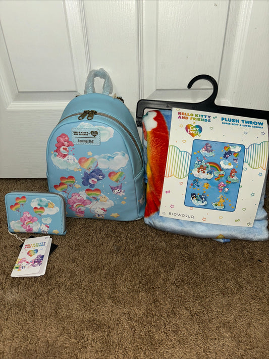 Care Bears Hello Kitty Mini Backpack, Wallet, & Plush Throw