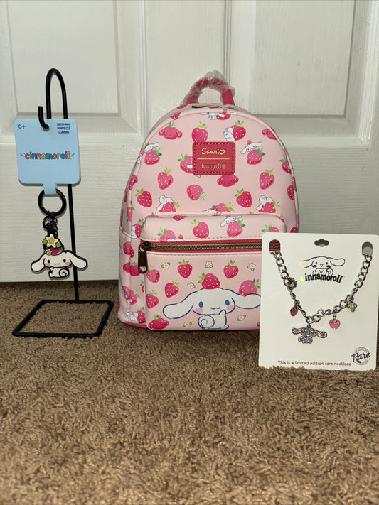 Cinnamoroll Strawberry Mini Backpack, Keychain, & Necklace