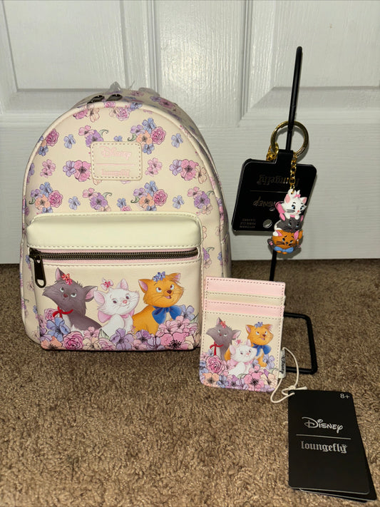 The Aristocats Trio Floral Mini Backpack, Cardholder, & Keychain